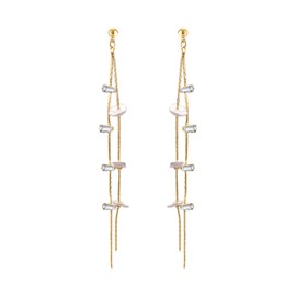 Aleasha Freshwater Pearl Earrings Women's Long Earrings Gold Stainless Steel Jewellery Gift, Stainless Steel, Pearl