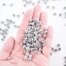 Yiizzxin 200Pcs Round Ancient Silver Letter A Beads,4x7mm Flat Vowel Letter-A Beads for Bracelets,Alphabet Beads for Jewelry Making DIY Necklaces Crafts Supply(Silver-A)
