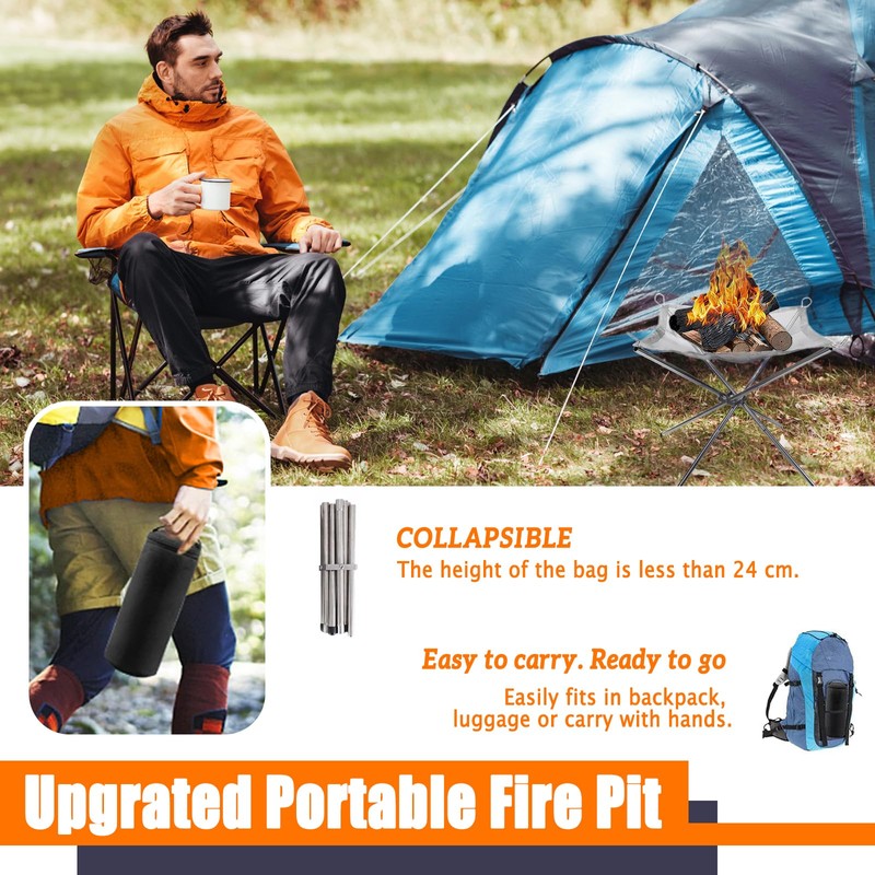 22 inch Portable Outdoor Fire Pit for Camping Upgrade Foldable