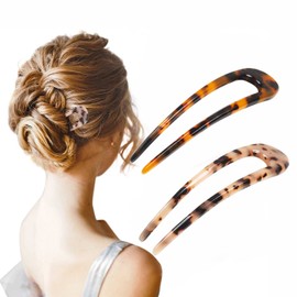 Benefree [Upgraded] French Hair Forks Tortoise Shell U Shape Updo Hair Pins Clips for Thin Thick Hair, 5.1 inch Classic Cellulose Acetate Hair Sticks hair clips Women Hairstyle Accessories(2 Pack)