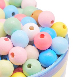 Feelairy Pack of 200 Colourful Wooden Beads, 12 mm Wooden Balls, Pastel Round Craft Beads for Threading, Wooden Beads, Mixed Colour with Hole for DIY Bracelets, Jewellery, Crafts
