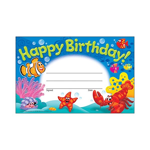 Trend Enterprises Sea Buddies Happy Birthday Recognition Awards, Pack of 30
