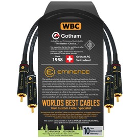 WORLDS BEST CABLES 30 CM RCA Cable Pair - Gotham GAC-1 Ultra Pro - Low-Cap (21pF/ft) Audio Interconnect Cable with Eminence Gold Locking RCA Connectors