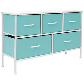 Sorbus Dresser with 5 Drawers - Furniture Storage Chest for Kidâs, Teens, Bedroom, Nursery, Playroom, Clothes, Toys - Steel Frame, Wood Top, Fabric Bins (Pastel Aqua)