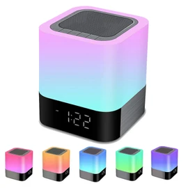 Bedside Lamp with Alarm Clock Bluetooth Speaker, Night Light Bedroom Decor Color Changing Table Lamp, Teenage Girl Gifts,Birthday Gifts for Women, Teenage Girls, Boys, Kids, Girls Birthday Presents