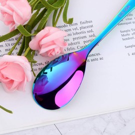 SBOMHS Coffee Spoons 6 Pieces Rainbow Teaspoons Set 15 cm Small Colourful Spoons 18/10 Stainless Steel Ice Tea Coffee Spoons Dessert Spoon for Espresso Latte Macchiato