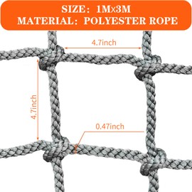 3.3' X 9.9' Polyester Playground Net, Heavy Duty Large Military Climbing Cargo Net, Kids Safety Protection Net, Rope Ladder, Swingset, for Kids & Adult, Indoor & Outdoor, Treehouse, Jungle Gyms