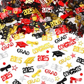 Sumind 3000 Pieces 2025 Graduation Confetti Class of 2025 Graduation Party Decorations Graduation Diploma Confetti Decorations for Grad Anniversary Party(Gold, Silver, Black, Red, 2025 Style)