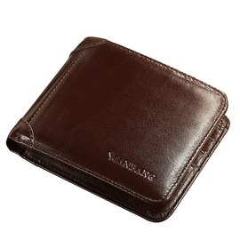 MANBANG 【Genuine Cow Leather】 Brand Men's Wallet Luxury Original Short Tri-Fold First Layer Cowhide Purse Business Horizontal Fashion, Coffee, Genuine Cow Leather