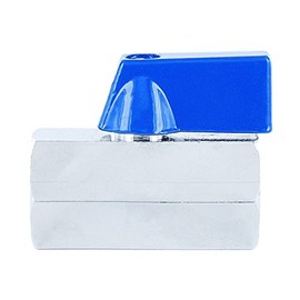 1/2 Inch Mini Ball Valve, Shut-off Valve, Brass, Chrome-Plated, Blue Lever Handle, Reduced Feedback, Hexagonal Housing, PN 16, BSP, 2 x Internal Thread, FF