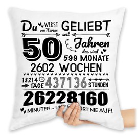 Cushion 40 x 40 cm Decorative Cushion - 50 Years - Du wirst von Herzen geliebt | 50th Birthday Gifts | 50th Birthday Gifts for Men and Women - 40 x 40 cm - White - for 50th