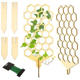 Wood Trellis for Climbing Plants Indoor & Outdoor - 2 Pack 18" Modern Honeycomb Small Plant Trellis - Stabilizing Plant Support for Indoor Plants - Small Trellis for Potted Plants to Encourage Growth
