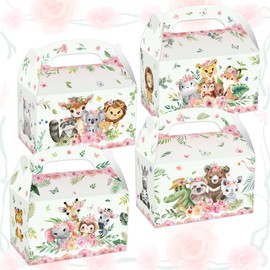 BACH AND BOOZY 12PCS Pink Jungle Animal Party Boxes Treat Bags Safari Animal Candy Goodie Bags for Wild One Safari Baby Shower Birthday Party Favors