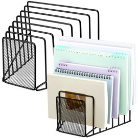 Organizador de archivos de alambre de 7 secciones para escritorio, soporte de archivos inclinados de malla metálica, estante para carpetas de cartas y