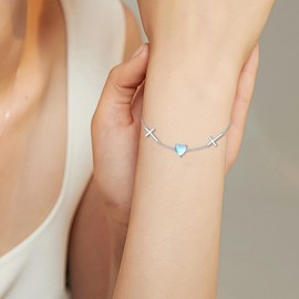 MUUYON Moonstone Cross Bracelets for Women 925 Sterling Silver Religious Sideways Cross Bracelet Jewelry Gifts for Mom Wife