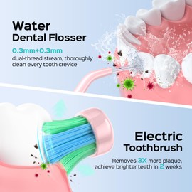 COSLUS COSLUS Professional Water Flosser & Electric Toothbrush Combo for Teeth, Braces, Gums Care - Simple & Easy to Use, Rechargeable, Waterproof, Cordless & Portable for Travel, BPA-Free, Pink, C20 & C41