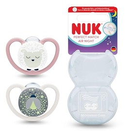 NUK Perfect Match Air Night Baby Dummies | 6-18 Months | Luminous Dummies That Promote Air Circulation & Prevent Saliva Rash | 95% Baby Acceptance** | Sheep | Pack of 2