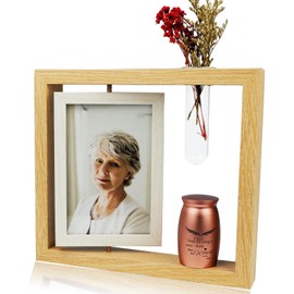 Twotigers 2.8’’ Small Urn for Human Ashes and Memorial Picture Frame Hold a 4’’ x 6’’ Photo, Mini Rose Gold Keepsake Urn with Picture Frame