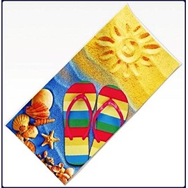 Velour Terry Cotton Beach Towel Bath Towel 80 x 150 cm Colourful Flip Flops Sand Beach Sun Sea Holiday