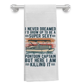 Knibeo Funny Sailing Kitchen Towels,Pontoon Captain Waffle Weave Towels,Boat Towels,Nautical Hand Towels for Bathroom,Sailor Gift,Sailing Gifts,Pontoon Boat Captain Owner Gifts,16 x 24 Inch