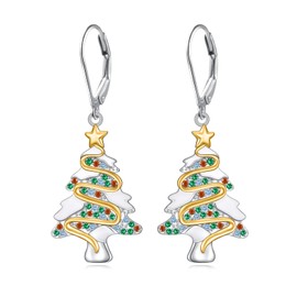 HOOHWE Christmas Tree Earrings 925 Sterling Silver Christmas Earrings for Women Cute Winter Holiday Xmas Dangle Drop Earrings Christmas Jewellery Gifts for Women