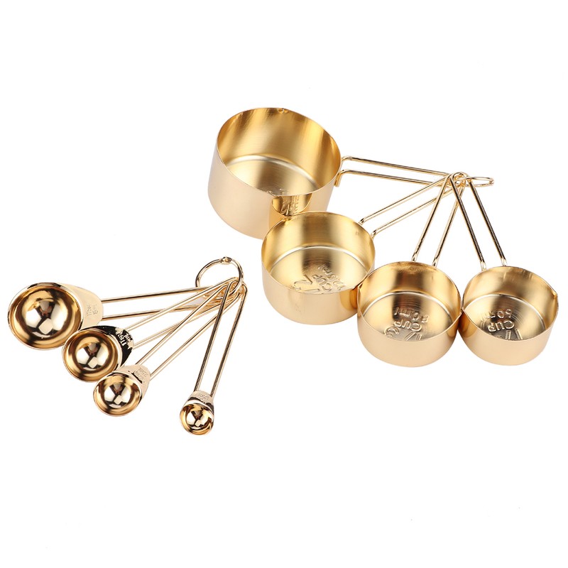 8Pcs Stainless Steel Measuring Cup Spoon Set with Scales Home