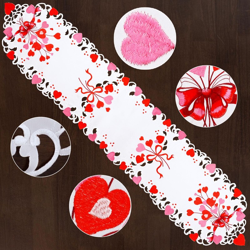 Grelucgo Embroidered Red and Pink Table Runner for February 14th