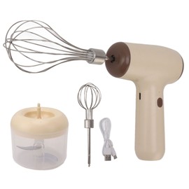 Electric Garlic Chopper Egg Beater Cordless Handheld Food Processor USB Rechargeable Cooking Baking Accessories Beige