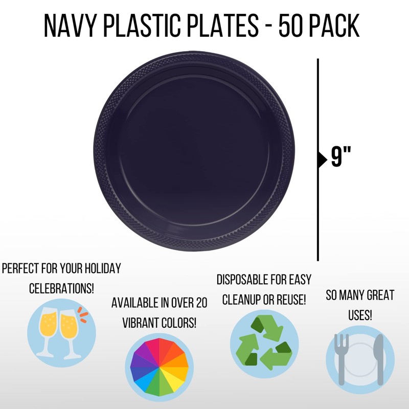 Exquisite Deep Purple Plastic Plates 50 Count I 9 Inch