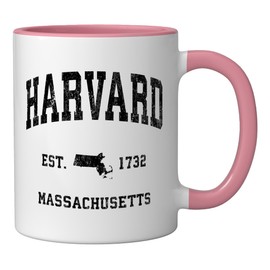 Harvard Massachusetts MA Vintage Athletic Black Sports Desig Ceramic Mug, Pink/White
