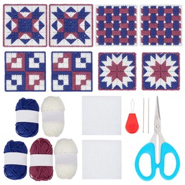 WEBEEDY 12 Sets Christmas Plastic Canvas Coasters Kits Plastic Mesh Canvas Coasters Embroidery Kit for Beginner with Square Mesh Canvas Sheets,Yarn and Instruction for DIY Needlepoint Crafting Decor
