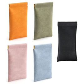 ZGWANSUI 5 Color Sunglasses Pouch, Portable Squeeze Top Leather Sunglasses Case, PU Leather Sun Eye Glasses Sleeve Bag for Men Woman (A)