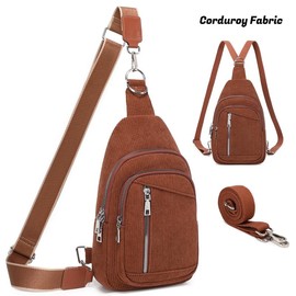 MYHOZEE Autumn Sling Bag Small Crossbody Backpack Purse - 2 in 1 Vegan Leather Cross Body Bag Fanny Pack with 2 Removable Strap Chest Shoulder Bag The Perfect Womens Minimalist Wallet for Travel and  Daily Use sling bag - Color: Corduroy fabric Brown col