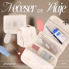 Pakana® Reise-Kulturbeutel, Kulturbeutel, Kosmetiktasche, Kosmetik-Organizer, Einfarbig - Beige, Cerrado: 21 * 24 * 9 - Abierto: 42 * 24 * 9, Erweiterbarer Kulturbeutel