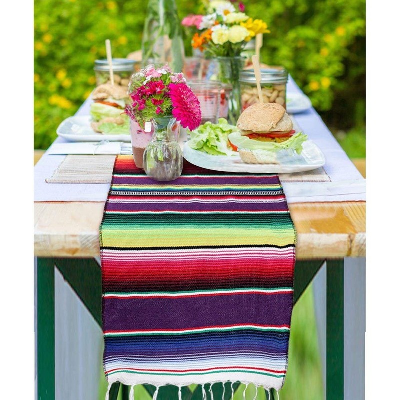 Fowecelt Mexican Serape Table Runner 14 x 84 Inch for