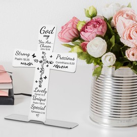 Inspirational Scripture Gifts for Women, Bible Verse Decor Gifts for Prayer Coworkers Employees Friends, Encouragement Christian Religious Stainless Steel Cross Desk Decorative Signs-DX262