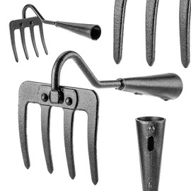 KADAX Carbon Steel Garden Rake, Hand Rake with 4 Prongs, Potato Hoe for Aerating and Loosening Soil, Garden Tool without Handle, Garden Accessories