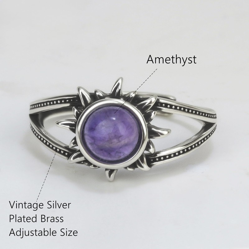 Amethyst Ring, Adjustable Healing Faceted Cut Amethyst Sun Ring, Vintage