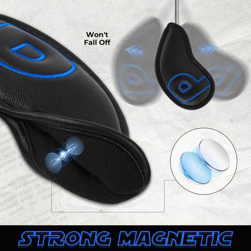 Craftsman Golf Black Classic Iron Headcover set with Blue Large