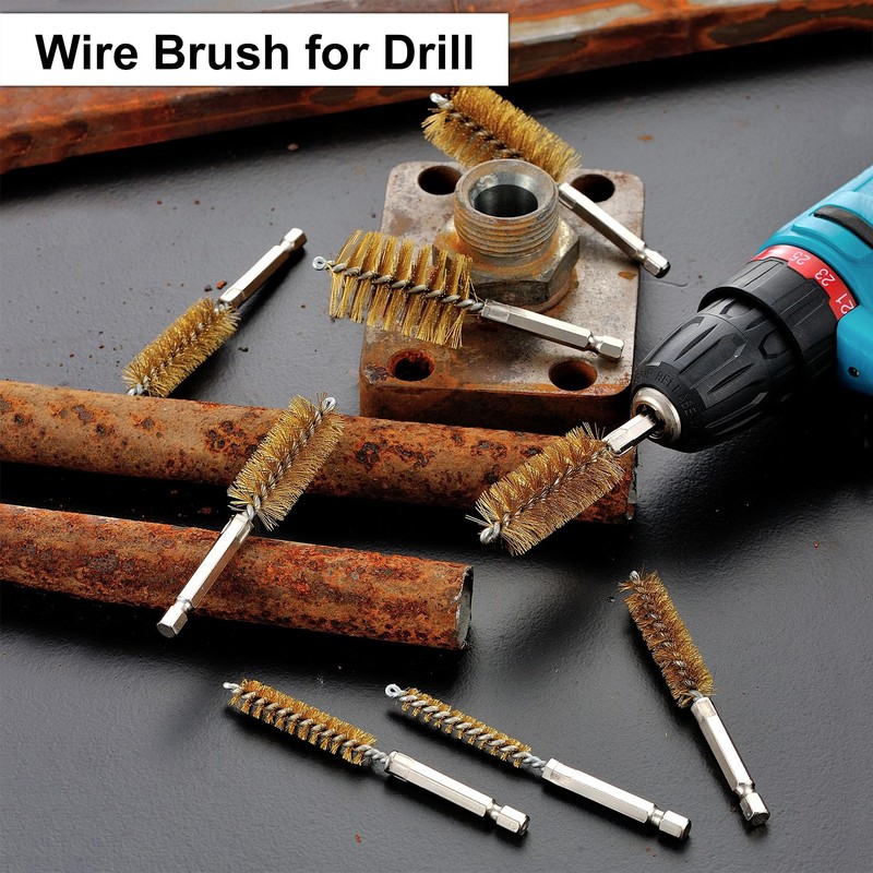 MAXMAN Bore Brush Set, 8pcs Brass Wire Brush for Drill,