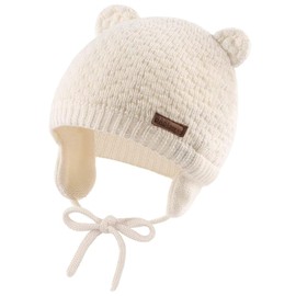 Mayoii Winter Beanie Hat for Baby Kids Toddler Infant Newborn, Earflap Cute Warm Fleece Lind Knit Cap for Boys Girls (UK, Alpha, S, Off-White)