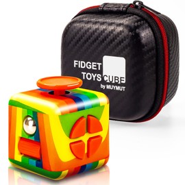 MUYMUT Fidget Toy Cube - Stress and Anxiety Relief with Audible/Silent Features - Ideal for Focus, Time Management, Sensory Needs of Adults/Kids, Includes Carry Case (Radiant-Rainbow)
