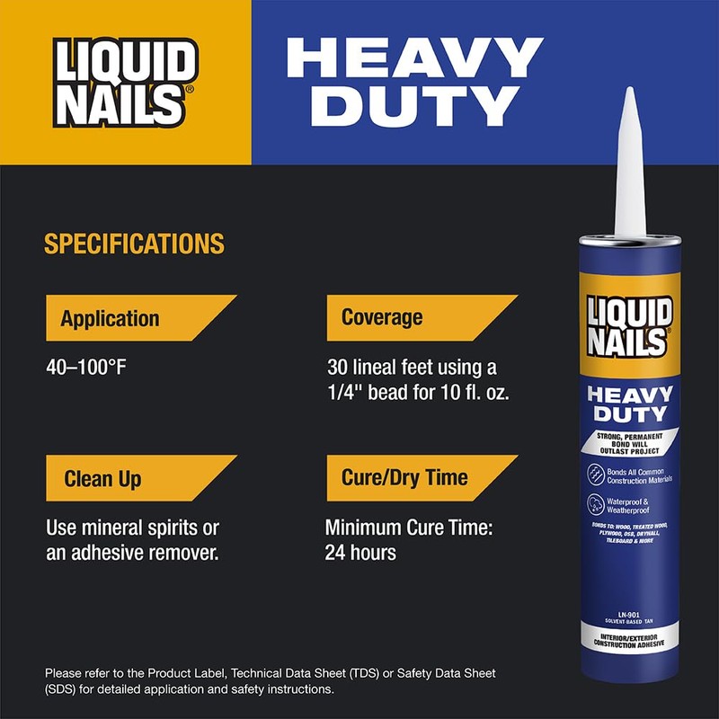 Liquid Nails Heavy Duty 10 oz. Tan Solvent-Based Construction Adhesive,12