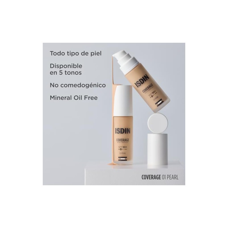 ISDIN Coverage SPF 50 1.0 Pearl, Base De Maquillaje Con