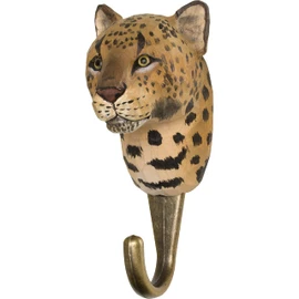 WILDLIFEGARDEN Wildlife Garden WG4535 Leopard Hook - Hand Carved Animal Hook Made of Wood and Metal - Collection of African Animals