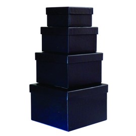 Cypress Lane Square Rigid Gift Box, a Nested Set of 4, 3.5x3.5x2 to 6x6x4 inches, small size (Black)