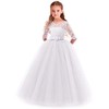 HIHCBF Flower Girls 3/4 Sleeves Lace Tulle A-Line Dress Floor