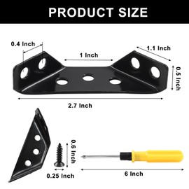 Murtenze 24PCS Stainless Steel Furniture Corner Connector, Black Shelf Brackets Metal Corner Brackets L Bracket with Screws, Three Sided Fixation 90 Degree Right Angle Bracket(with A Screwdriver)