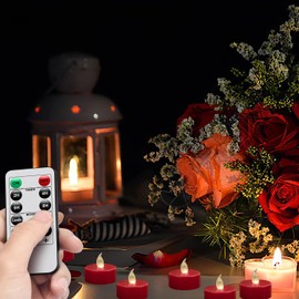 Mookray 5pack Remote Control LED Tea Lights Battery Operated Flameless CandlesRealistic and Bright Flickering Long Lasting 400 Hours Electric Candles for Christmas Home Party Wedding Decor (Red)