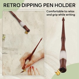 Aswalling Wood Calligraphy Dip Pen English Calligraphy Pen Copperplate Script Oblique Dip Pen Holder with Glass Nibs Accessories,A